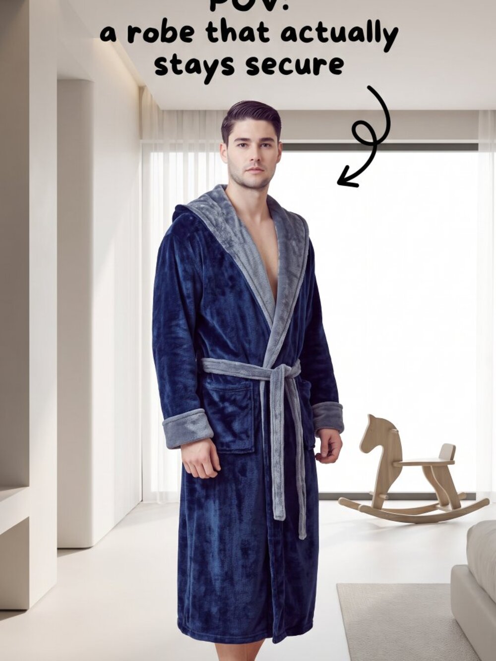 hooded luxury dual color bathrobe navy and gray